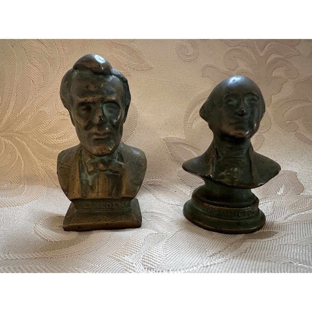 PRICE SLASH! Vintage George Washington/Abe Lincoln Bronze Figures Bust Miniature - Picture 2 of 6